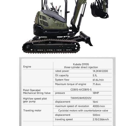 TYPHON 2.5 Ton Mini Excavator KUBOTA Diesel Engine USA W 14 attachments