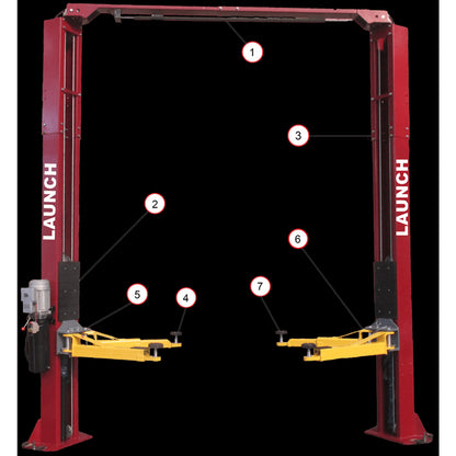 Launch Tech USA TLT240SC 9,000 lb Two Post Clear Floor - Asymmetric - RED
