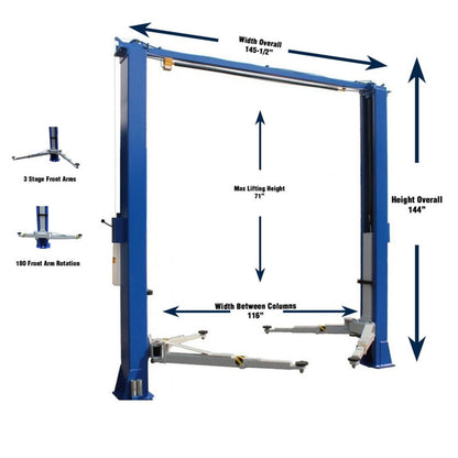 iDEAL TP10KAC-DX 10,000 lb Two Post Clear Floor --Direct Drive -...