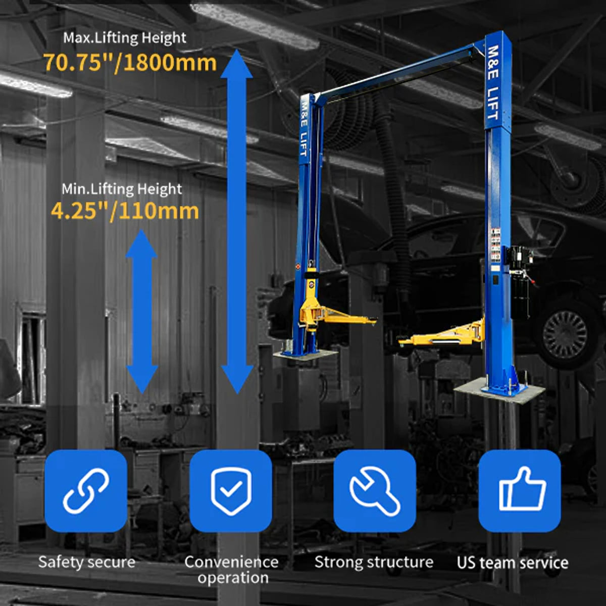 M&E 2 Post Lift 11000lbs Two Post Auto Lift Auto Truck Hoist Super Quality