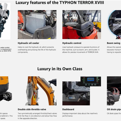 2 Ton New TERROR XVIII Mini Excavator, Kubota D902 Diesel Engine, FREE SHIPPING
