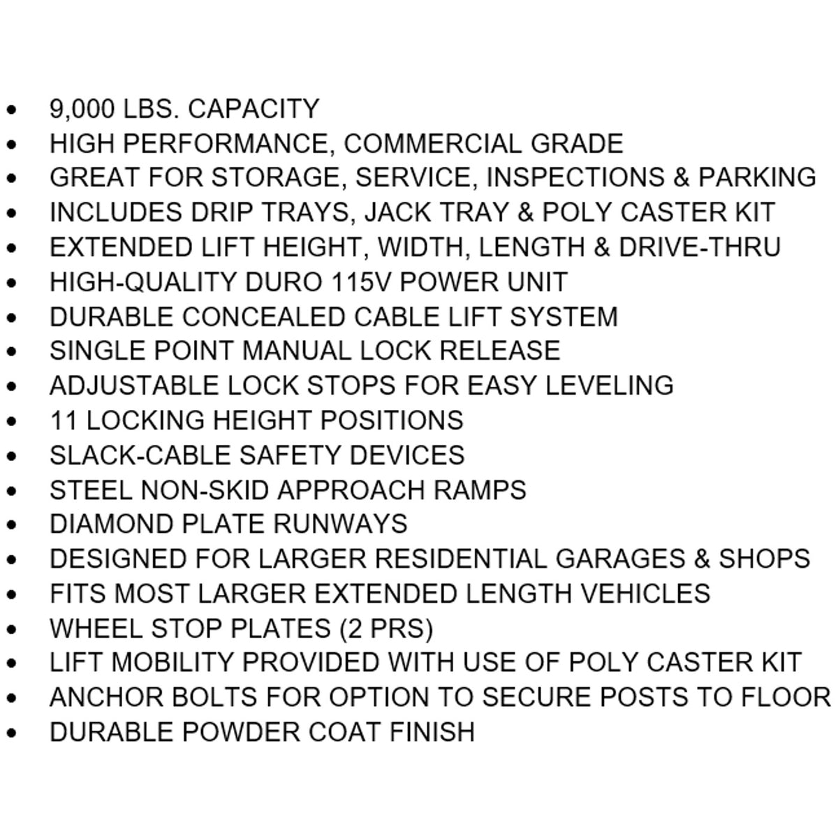Tuxedo FP9K-DX-XLT 9,000 lb Deluxe Storage Lift Extended Length / Height -...