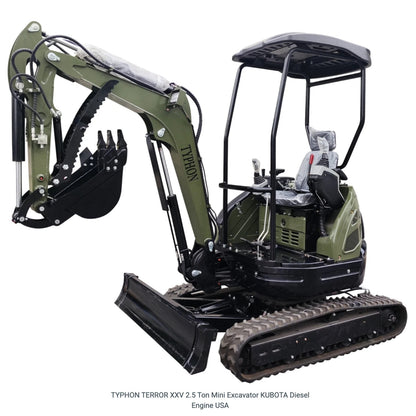 TYPHON 2.5 Ton Mini Excavator KUBOTA Diesel Engine USA W 14 attachments