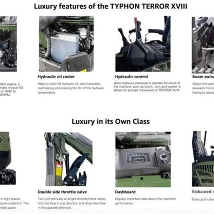 Green TYPHON TERROR XVIII Prestige 2 Ton Mini Excavator KUBOTA Diesel Engine USA