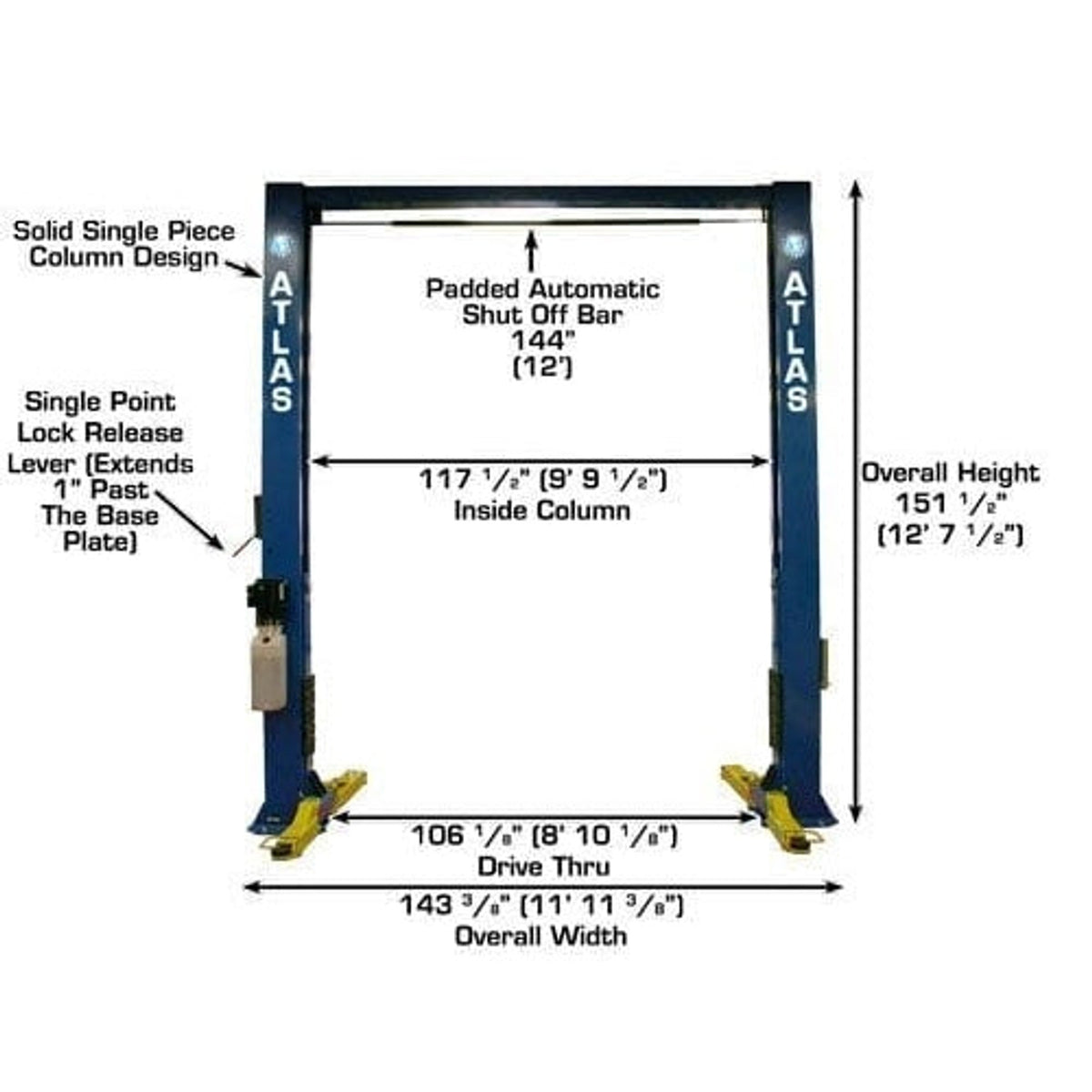 Atlas OHX10000X 10,000 lb Extra Tall 2-Post Lift
