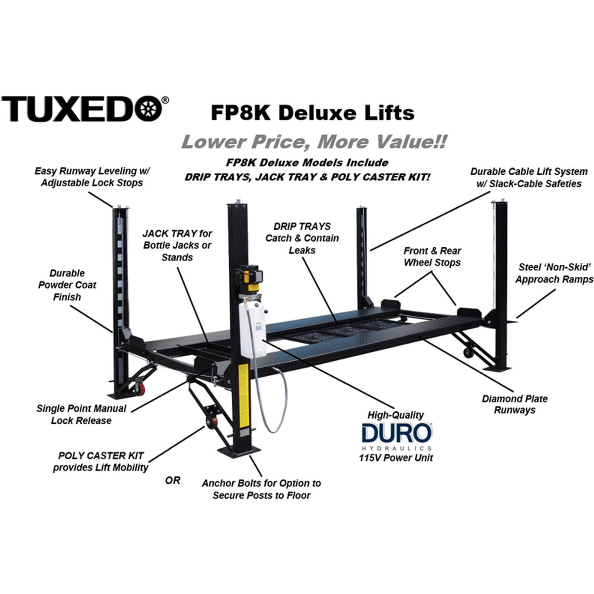 Tuxedo FP8K-DX-XLT 8,000 lb Deluxe Storage Lift Extended Length / Height -...