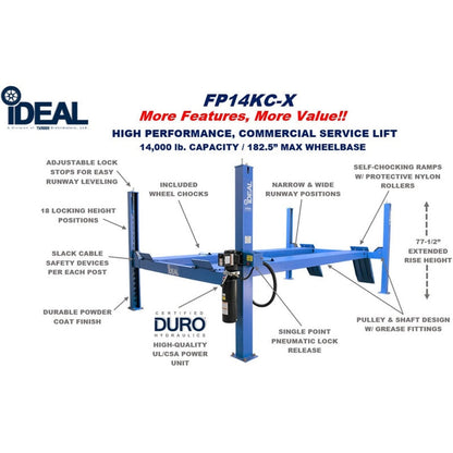 iDEAL FP14KC-X 14,000 lb. 4 Post Service Lift 182.5" WB (Closed Front )