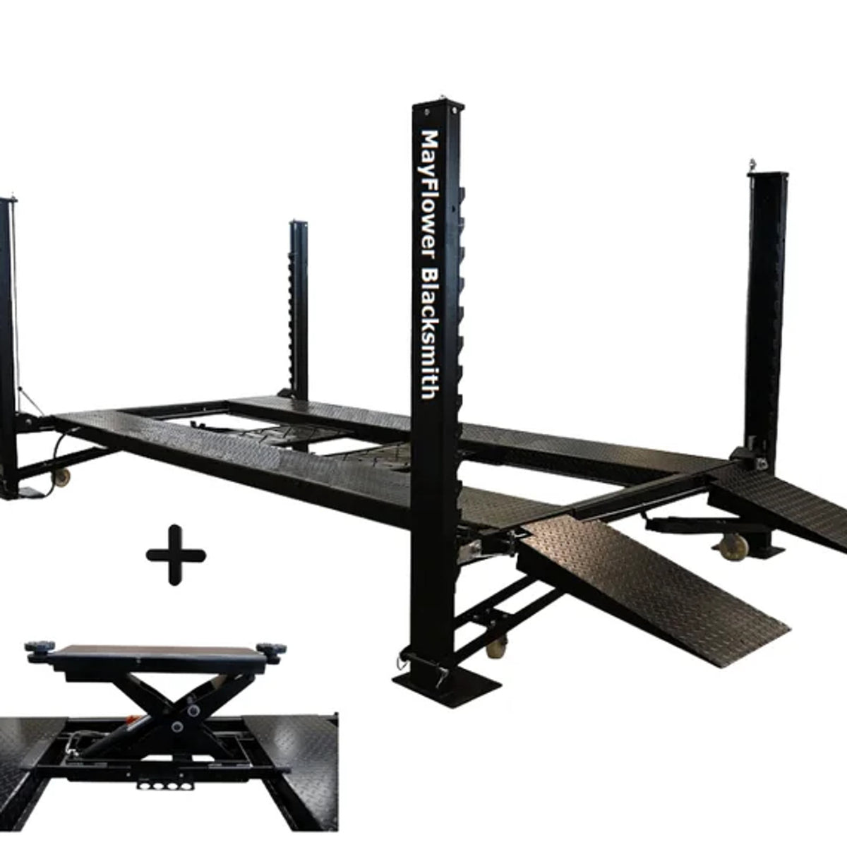 Mayflower Pro8000 4-Post Lift + SJ5500 5,500 lb Sliding Bridge Jack