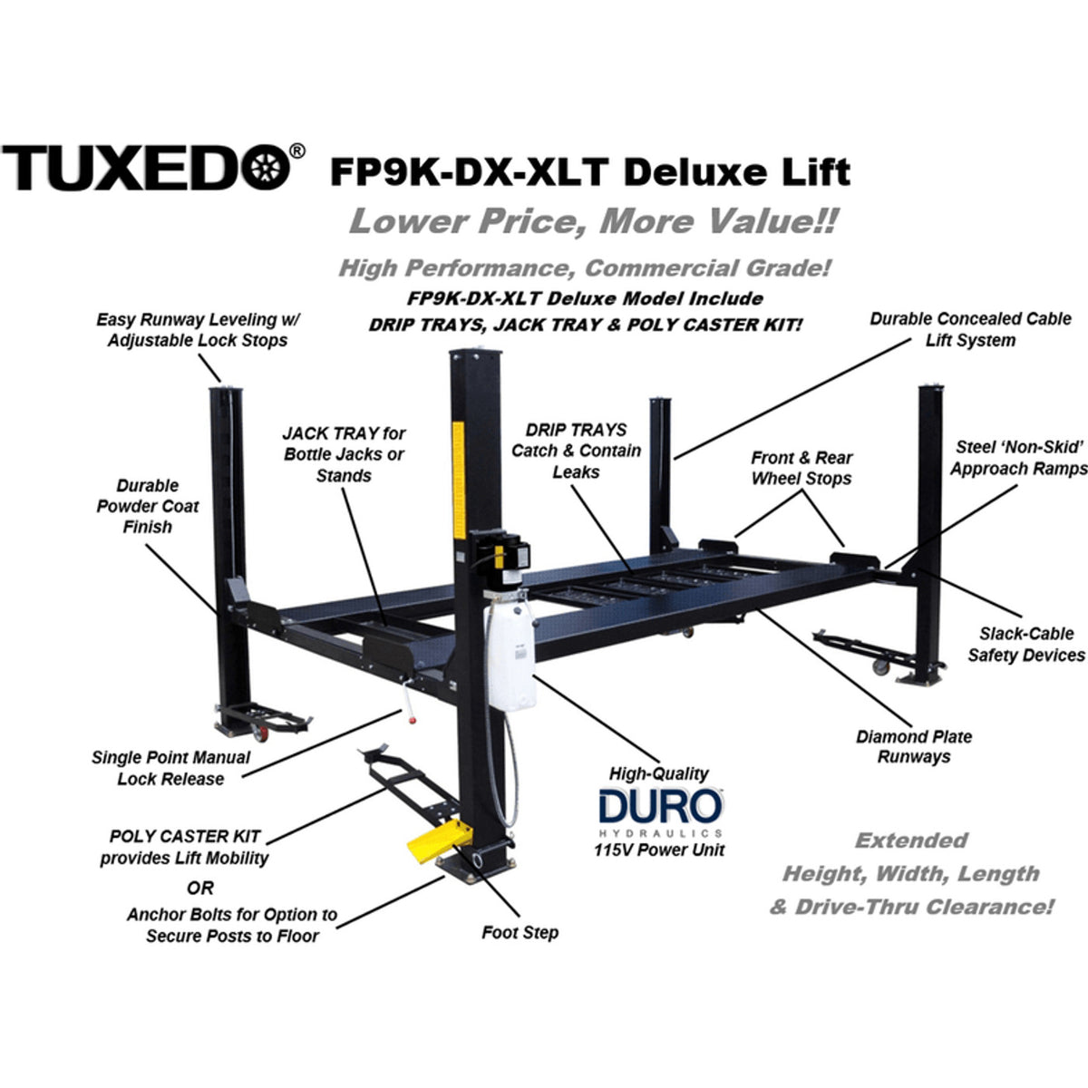 Tuxedo FP9K-DX-XLT 9,000 lb Deluxe Storage Lift Extended Length / Height -...